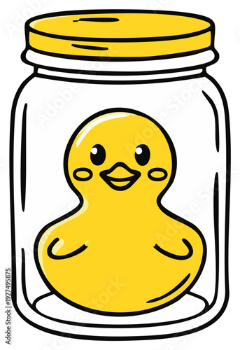Cute Cartoon Duckling Inside a Glass Jar Illustration