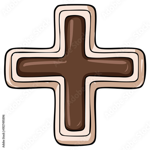 Stylized Cross Shape: Brown and Beige Color with Line Art Border for Medical or Religious Themes