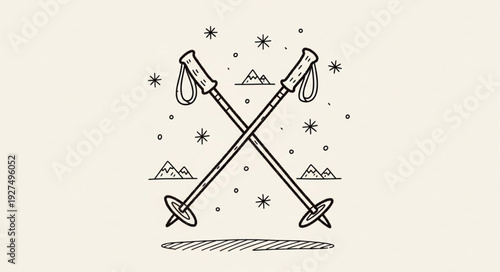 Crossed Trekking Poles with Rope and Stars.