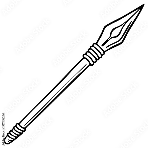 Illustration of an ancient spear weapon with a sharp pointed head and a wooden shaft