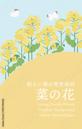 Textile Style Canola Flower (Nanohana) Vector Template | Spring Floral Background Illustration