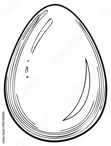 Simple Black and White Line Drawing of a Whole Egg Isolated on White