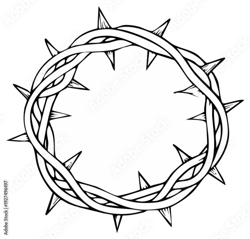 Ink drawing of a crown of thorns, a Christian symbol of suffering
