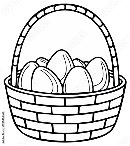 Whimsical Line Art Easter Basket Filled With Eggs