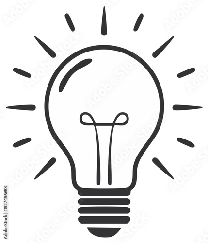Illuminated light bulb with radiating lines symbolizing inspiration and a new idea concept