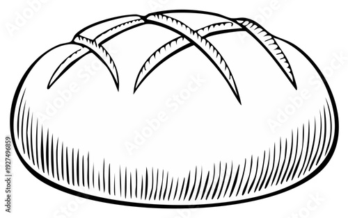 Artistic illustration of a fresh loaf of bread, with detailed line art design