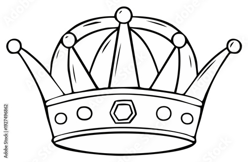 Outline Drawing of a Royal Crown with Jewels and Ornate Details