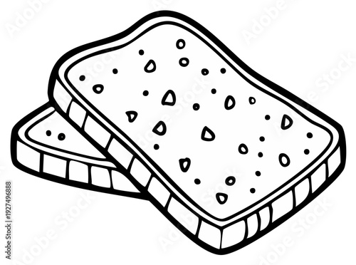 Two slices of toasted bread in a black and white illustration
