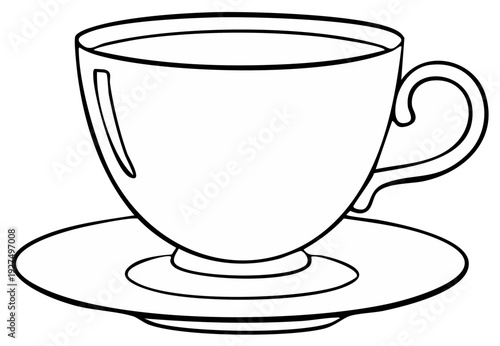 Classic Ceramic Tea Cup and Saucer Outline Drawing