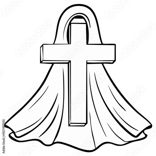 Cross draped in cloth symbolising faith, religious belief, Christian concept