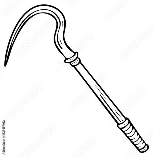 Cartoon Style Sickle Illustration Black and White Vector Graphic