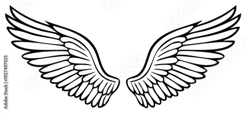 Pair of Stylized Angel Wings Line Drawing Graphic Element