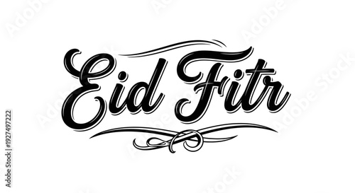 Elegant calligraphic script design in black and white, celebrating a festive religious occasion, suitable for banners, greeting cards, and digital content