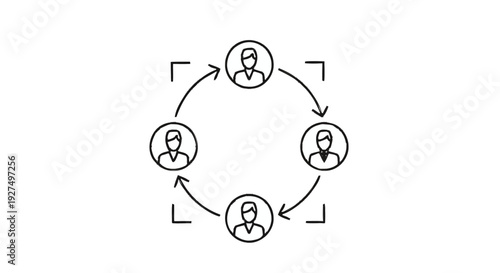 Circular diagram of people connected in a network.