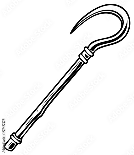 Antique walking stick with hook, vintage cane with handle, handcrafted hiking accessory