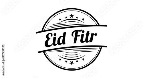 Circular stamp design with the text Eid Fitr inscribed in a stylish font, perfect for celebratory graphics and invitations