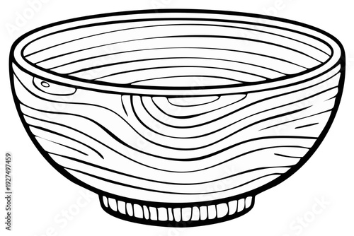 Empty Wooden Bowl with Wood Grain Texture Hand-Drawn Illustration