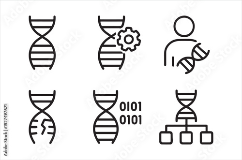 Genetic engineering and biotechnology icons depicting dna coding and human modification concepts high quality professional