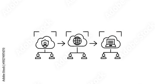 Cloud computing security and data transfer process illustration.