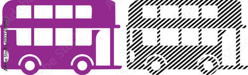 Vector Purple Double Decker Bus Icon Vector: Solid and Striped Illustration