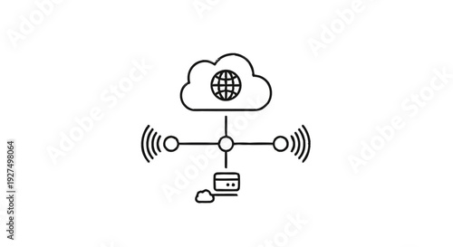 Cloud Computing Network Connection and Data Storage Icon.