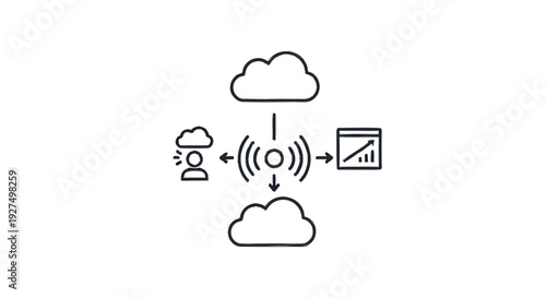 Cloud Computing Network Connectivity and Data Analysis Icons.