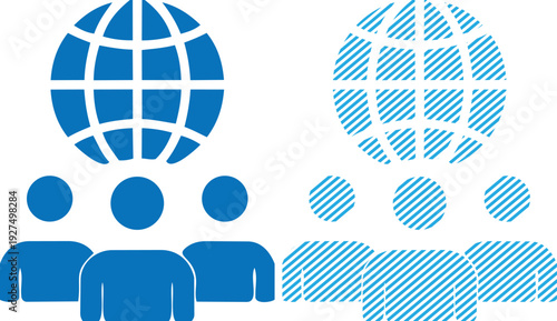 Vector Global Network People Icon Blue and Light Blue Striped Vector Illustration