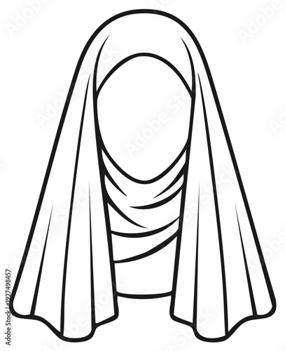 Stylized depiction of a traditional Islamic headscarf featuring flowing lines and draped fabric design