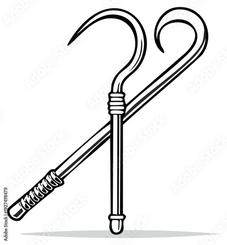 Ancient Egyptian crook and flail symbols crossed as a graphic illustration