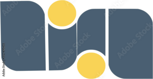 Two vibrant yellow circles are strategically placed in the negative space between the panels, creating a sense of balance, connectivity, and industrial sophistication.