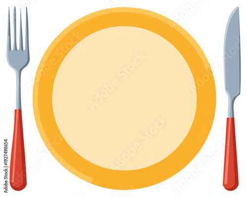 Dinner plate with fork and knife setting for meal preparation or food presentation