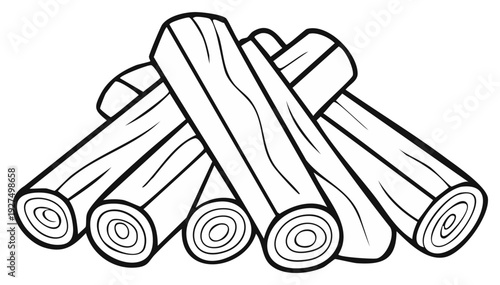 Pile of cut logs in a cross shape for a campfire illustration