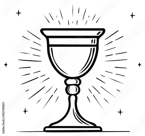 Vintage style chalice with radiant light, religious symbol illustration