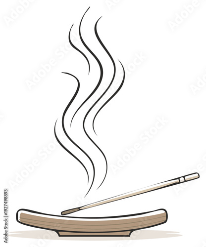 Vector illustration of smoking incense stick in a holder showing fragrance and zen atmosphere. Aromatherapy concept with smoke and incense