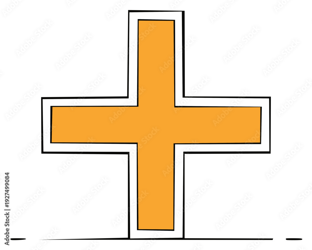 Fototapeta premium Orange Plus Sign Symbol Hand Drawn Outline Cartoon Style Graphic Element