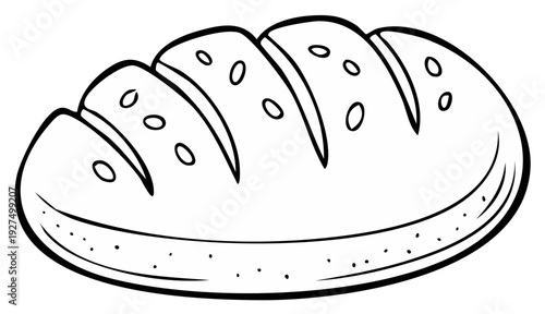 Simple Outline Drawing of a Loaf of Bread with Seeds