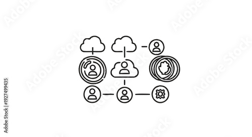 Cloud Computing Network Diagram with User Connections and Security Icons.