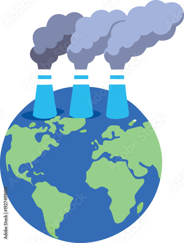 Planet Earth Emitting Pollution Smoke From Factory Chimneys Environmental Concept Stock Illustration