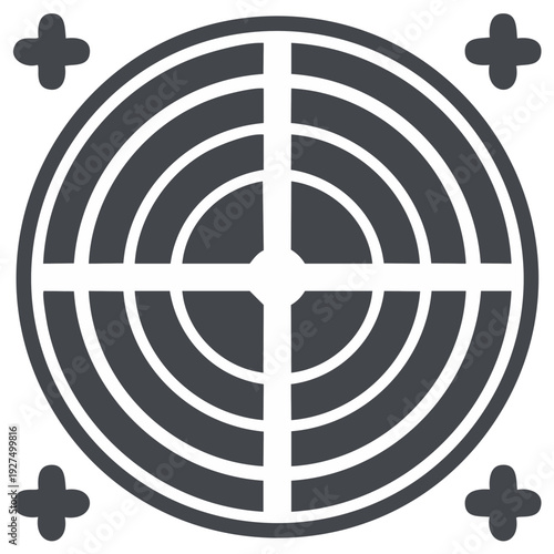 Circular target icon with crosshairs and corner markers for precision or navigation