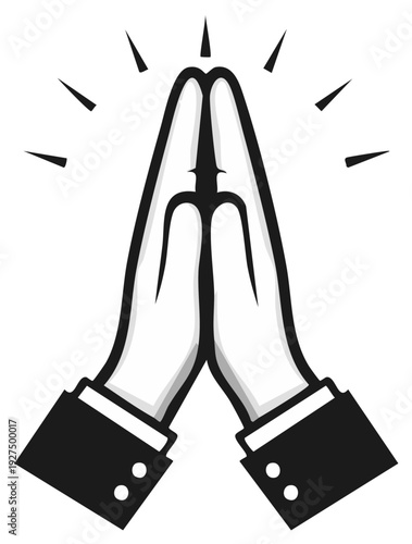 Vector graphic of hands praying in business suit representing spirituality or gratitude
