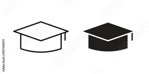 Graduation hat icon in black solid style. linear symbol.