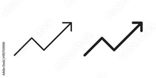 Increased arrow icon in black solid style. linear symbol.