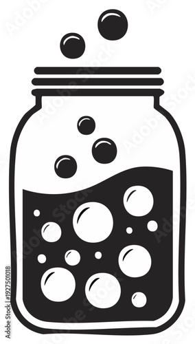 Glass Jar Filled With Bubbles Black and White Minimalist Graphic Icon
