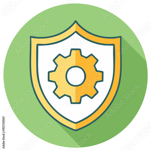 Shield with gear icon symbolizing secure operations and protected mechanisms