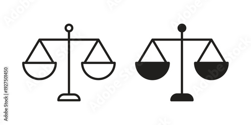 justice balance scale icon in black solid style. linear symbol.