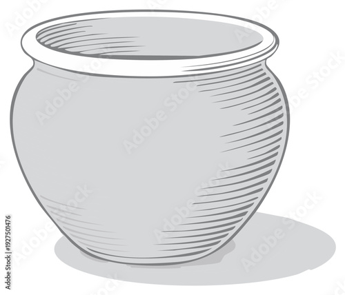 Gray Clay Pot Sketch Illustration Rustic Kitchenware Simple Design Home Decor Empty Vessel
