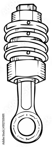 Mechanical assembly with threaded bolt and spring illustration