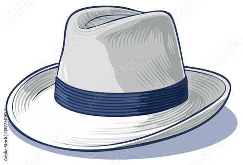 Stylish fedora hat illustration with blue band and brim
