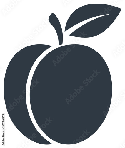 Illustration of a Ripe Peach with Stem and Leaf Food Fruit Simple Shape Design