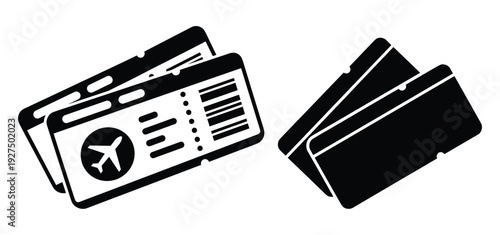 Two air travel tickets or boarding passes isolated on transparent background